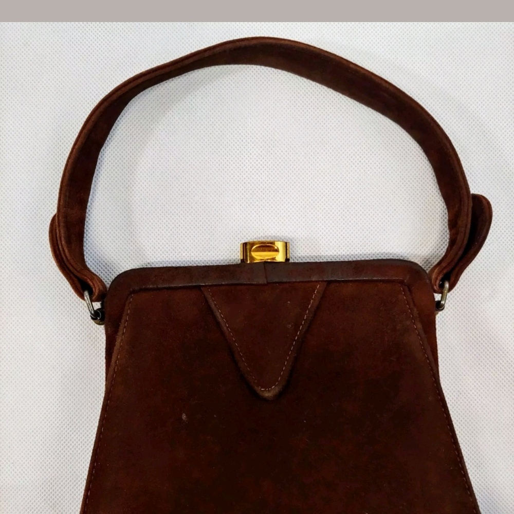 Vintage Art Deco Leather Suede Clutch Purse - Picture 3 of 8